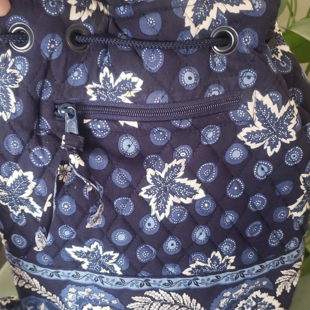 Vintage Vera Bradley Blue Coin Quilted Drawstring Backpack Bag